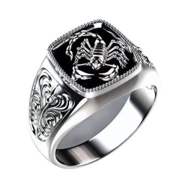 Imagem de Anel Masculino Banhado a Prata Com Escorpião Gravado Estilo Europeu Pa