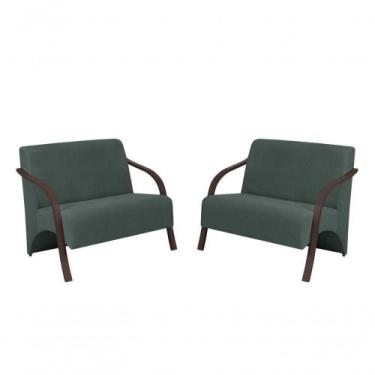 Imagem de Kit 2 Poltronas 2 Lugares Vênus Suede Braço Madeira - D SALLA
