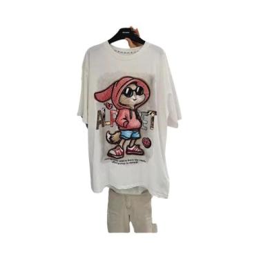 Imagem de Camiseta De Algodão Feminina plus Size Com Estampa De Coelho Em Strass