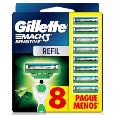 Imagem de GILLETTE Mach3 Sensitive Carga para Aparelho de Barbear Reutilizável , 8 Refis com Aloe, Barbear Rente com Menos Irritação para Homens com Pele Sensível