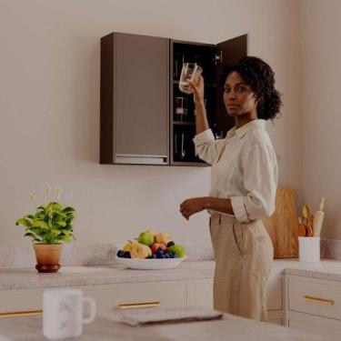 Imagem de Armário Despensa Suspenso Cozinha 30cm Preto - Mercado das Prateleiras