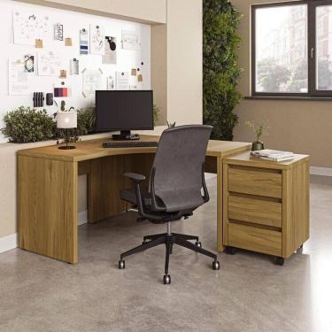 Imagem de Escrivaninha Mesa Escritório em L com Gaveteiro com Rodízio Ficus 135cm CabeCasa Madeir...