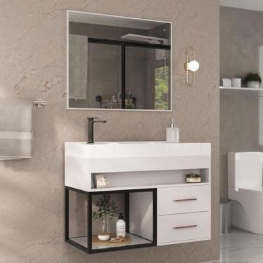Imagem de Gabinete Banheiro New 80cm Com Espelheira E Cuba Mdf Moderno - Belizze