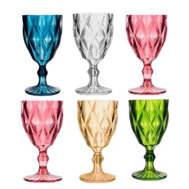 Imagem de Taça de Acrílico 330ml para Água,Vinho 6un Diamond - Lyor, Coloridas