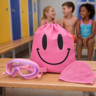 Imagem de Kit máscara de natação criança mesaio+touca tecido+mochila f, Rosa