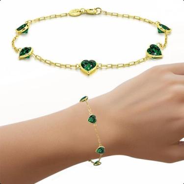 Imagem de Pulseira Feminina Ouro 18k Com Zircônias Coração De 5mm - Dreamfactory