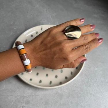 Imagem de Bracelete Estiloso Esmaltado Dourado Cor:TONS NEUTRO - Nilza Biju, Ton