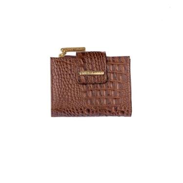 Imagem de Carteira pequena de couro Linna whisky croco Feminino, Whisky