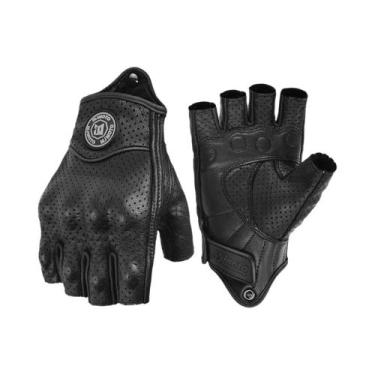 Imagem de Luvas De Couro Retrô Para Motocicleta, Meio Dedo, Com Proteção Rígida,