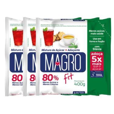 Imagem de Kit 3 Unid. Açúcar Light Magro Fit com Stevia 400g