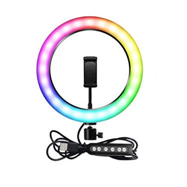 Imagem de Kit Completo Anel de Luz LED Com Tripé e Suporte para Celular Ring Light 26cm RGB 10 Polegadas Fotos e Vídeos Profissionais