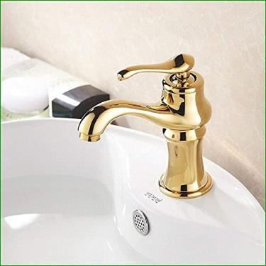 Imagem de Torneiras, torneiras de bacia com acabamento dourado torneiras para pia de banheiro torneiras misturadoras de latão de alavanca única torneiras misturadoras de pia fria e quente design moderno pequena surpresa