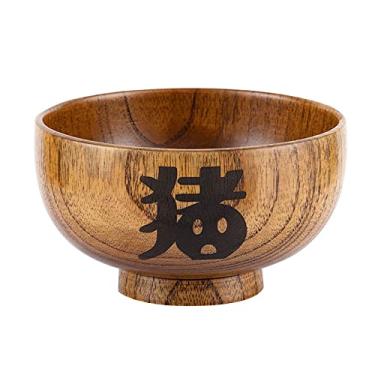 Imagem de UPTALY 1 peça tigelas de cereais de madeira de jujuba natural (ano do porco, 300 ml), conjunto de tigelas de arroz do zodíaco animal, tigelas chinesas feitas à mão, tigela de madeira de aveia, tigela de refeição infantil, utensílios de madeira japonesa
