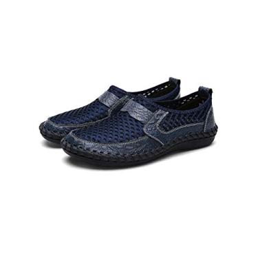 Imagem de Bestgift Sapatos de Cano Alto Masculinos Outono e Inverno Sapatos Casuais de Couro Estilo Britânico Azul 38.5