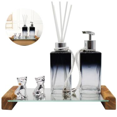 Imagem de Kit Lavabo Luxo Square Preto Degrade Com Bandeja Espelhada