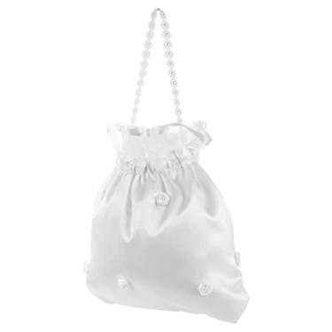 Imagem de NOLITOY Saco de dinheiro de casamento nupcial de cetim: bolsa de mão branca para dama de honra de cetim flor decorada para dólar bolsa de noiva favor de casamento