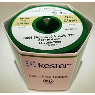 Imagem de Kester 275 Fio de solda sem chumbo sem núcleo de fluxo limpo - 0,5 kg - 0,01 cm de diâmetro do fio - Composto Sn/Ag/ - 24-7068-7608 [O preço é por libra]