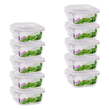 Imagem de Kit 10 Potes 800ml de Vidro Marmita Tampa Hermetico Não Vaza