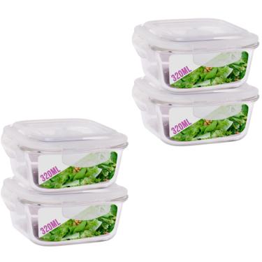Imagem de Pote Pequeno Para Mantimento 320ml Vidro Tampa Não Vaza 4Un
