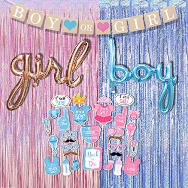 Imagem de Adereços para cabine de fotos para chá de bebê, pano de fundo para revelação de gênero do bebê, artigos de festa para meninos ou meninas, balões de alumínio para decorações de festa