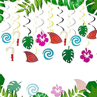 Imagem de JeVenis Decoração de aniversário Moana Glittery Moana Party Supplies Moana Party Hanging Swirl Decoração havaiana de aniversário