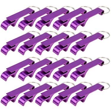 Imagem de Yootop 20 peças pingentes de chaveiro abridor de garrafa design chifre, chaveiro portátil de alumínio abridor de garrafa de cerveja bolso pequeno barra garra bebida ferramenta multifuncional, roxo