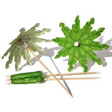 Imagem de 20 peças de palhetas de guarda-chuva de papel de palmeira tropical verde para coquetéis – guarda-sóis para coquetéis e palitos de cupcake para festas havaianas e festas na piscina