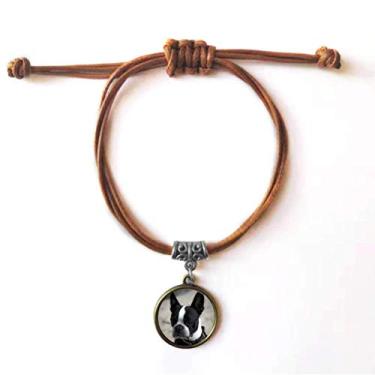 Imagem de DIYthinker Pulseira de couro Bulldog Pet Animal com imagem escura pulseira de couro marrom joia presente