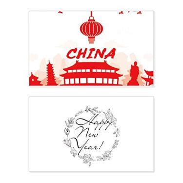 Imagem de Red Outline China Landmark Festival Ano Novo Cartão de felicitações Bless Message Present