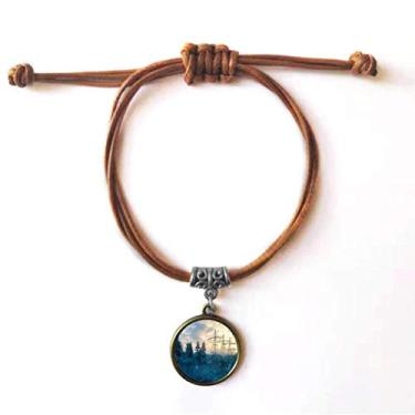 Imagem de DIYthinker Pulseira Science Nature Cenário Florestal Verde Pulseira de Couro Corda Escondida Joia Marrom Presente