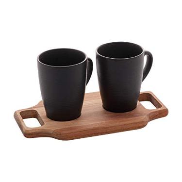 Imagem de CJ 2 CANECAS CAFÉ C/BANDEJA MADEIRA TECA 26x15x12cm 350ml