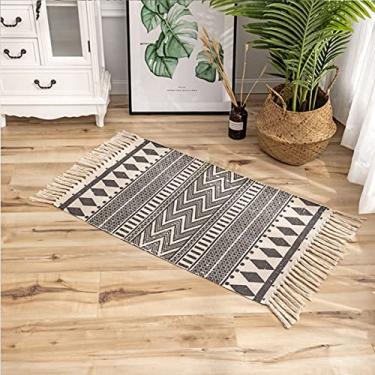 Imagem de jia cool, Tapete de área de algodão, tapete de tecido lavável com borlas, tapete geométrico boêmio para cozinha, sala de estar, quarto, banheiro, lavanderia, 60 x 180 cm