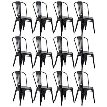 Imagem de Loft7, Kit 12x Cadeiras Iron Tolix Design Industrial em Aço Carbono, Sala de Jantar, Cozinha, Bar, Restaurante e Varanda Gourmet - Preto Semi Brilho