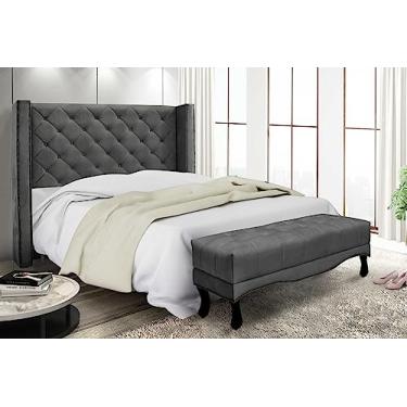 Imagem de Kit Cabeceira Quarto + Recamier Sofá Divã Estofado Chaise 2 Lugares 0,9 M Europe (Suede cinza)