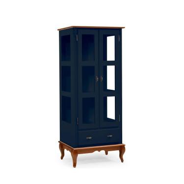 Imagem de Cristaleira  2 Portas e Laterais em Vidro 1 Gaveta 60310 Linz Móveis - Azul Petróleo/Imbuia Glazer