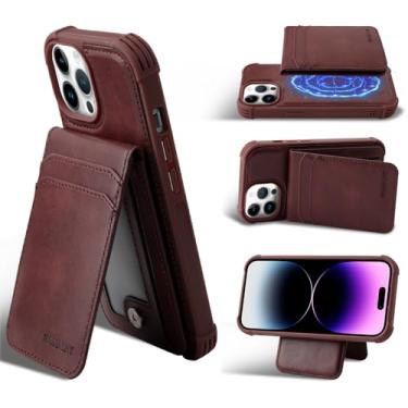 Imagem de MONASAY iPhone 15 Pro max Magwallet Wallet Case, Flip Leather Case com slot para cartão, Bloqueio magnético, Protetor de tela, MagSafe Case, Destacável RFID Blocking Wallet Phone Cover Borgonha