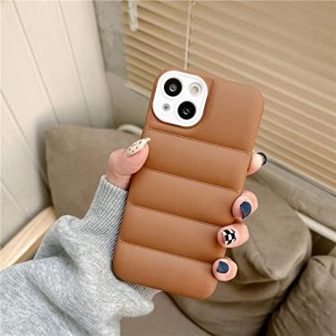 Imagem de Luxo Matte The Puffer Case para iPhone 11 12 13 14 Pro XS Max X XR Plus Down Jacket Mobile Phone Shell Soft TPU Silicone, Marrom Escuro, Para iPhone 12