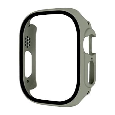 Imagem de HAODEE Capa rígida para PC + película protetora para Apple Watch 8 Ultra 49mm Frame Bumper para iWatch Series 8 Cases Acessório de capa transparente (Cor: cáqui, Tamanho: 8 Ultra 49mm)