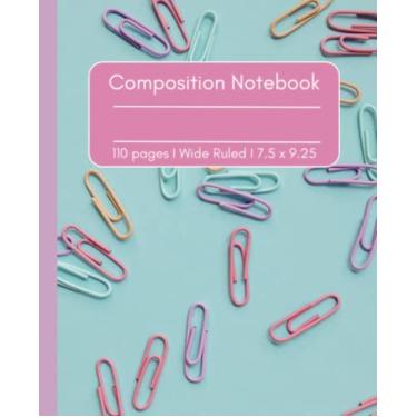 Imagem de Caderno de composição para meninas: fundo estético com clipe de papel colorido fofo | Caderno de composição fofo para meninas, adolescentes e mulheres | forrado largo | 19 x 23,5 cm | 110 páginas