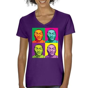 Imagem de Camiseta feminina com gola em V Curly Squared The Three Stooges Funny American Legends 3 Moe Larry Shemp Wise Guys Classic Trio Tee, Roxa, M