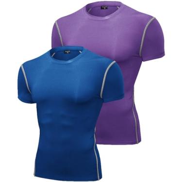 Imagem de SPVISE Camisetas de compressão masculinas de manga curta e secagem fresca para treino atlético, camisetas esportivas de camada básica, camisetas de ginástica, Pacote com 2, azul + roxo, XXG