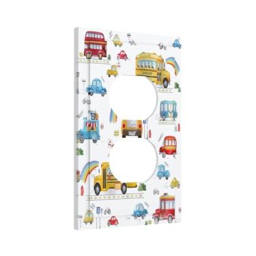 Imagem de Wpshijia Placa de interruptor de luz duplex para crianças, ônibus, caminhão, táxi, 1 grupo, placa de tomada, placa decorativa de parede, placa de interruptor elétrico para berçário, quarto de