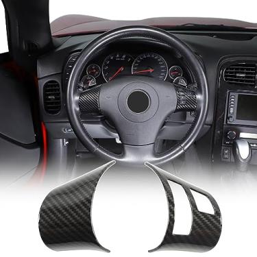 Imagem de Adesivo ABS para moldura de botão de volante de carro para Chevrolet Corvette C6 2005-2013 Acessórios de decoração de volante interior (estilo C-fibra de carbono)
