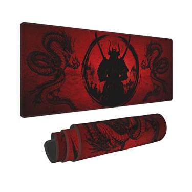 Imagem de Samurai Japonês Bushido Cool Anime Dragão Vermelho e Preto Mouse Pad Longo Estendido XL Mousepad Mesa Gaming Pc Desktop Grande Borracha Mouse Pads Bordas Costuradas 80 cm X 29 cm