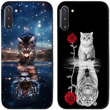 Imagem de 2 peças de capa de telefone traseira de silicone em gel TPU impresso tigre e gato para Samsung Galaxy All Series (Galaxy Note 10)