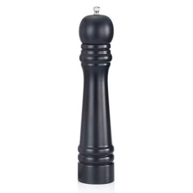 Imagem de Conjunto de moedor de sal e pimenta de madeira, moedor de pimenta ou saleiro com mecanismo de cerâmica grossura ajustável, 28 cm, preto