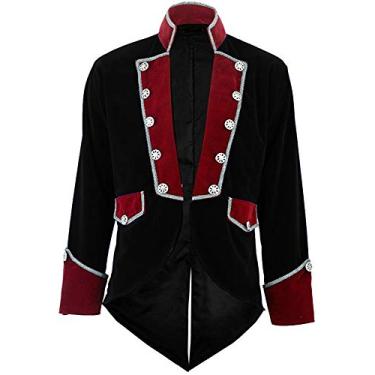 Imagem de Sxfashbrd Casaco masculino de veludo gótico steampunk vitoriano vestido slim fit casaco smoking blazer jaqueta agasalho, Preto/C, XXXXL/US50