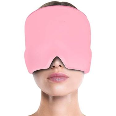 Imagem de Touca Chapéu Capuz Máscara Térmica Terapêutico com Gel Para Alívio De Enxaqueca Dor De Cabeça Olhos Frio Ou Quente (ROSA)