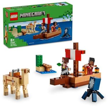 Imagem de LEGO Minecraft A viagem no barco pirata - barco de brinquedo com 2 piratas e figuras de animais (lula e camelo) - acessórios de espada e mapa - presente Gamer para meninos e meninas de 8 anos 21259