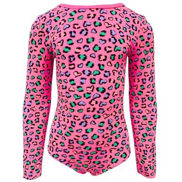 Imagem de Maiô Infantil Proteção Uv Juvenil Praia Piscina Rosa Coração Filtro Solar Fator 50 fps Natação